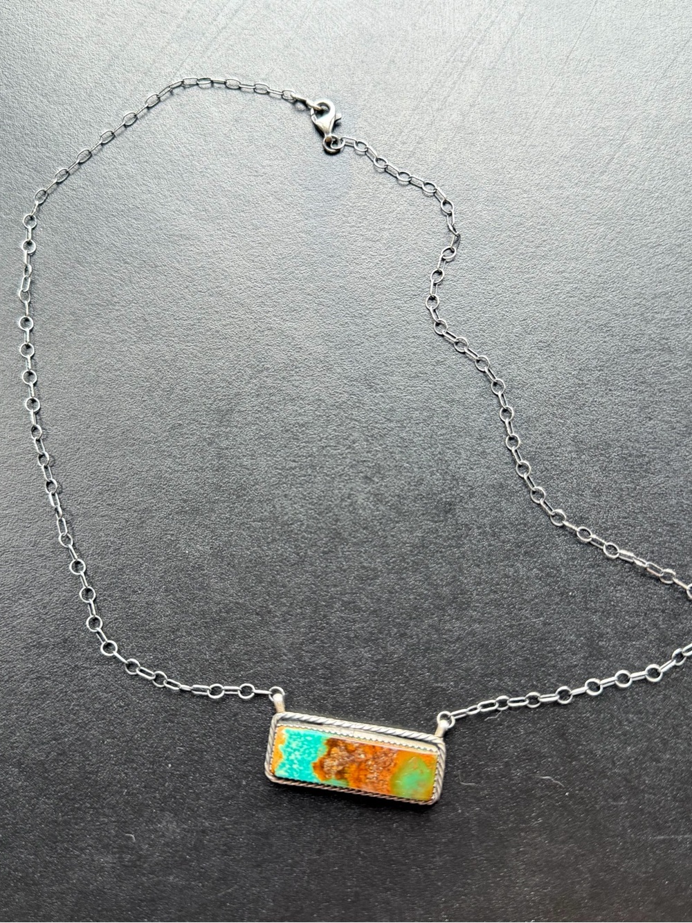 Native Made Genuine Turquoise .925 Sterling 20” Bar Necklace